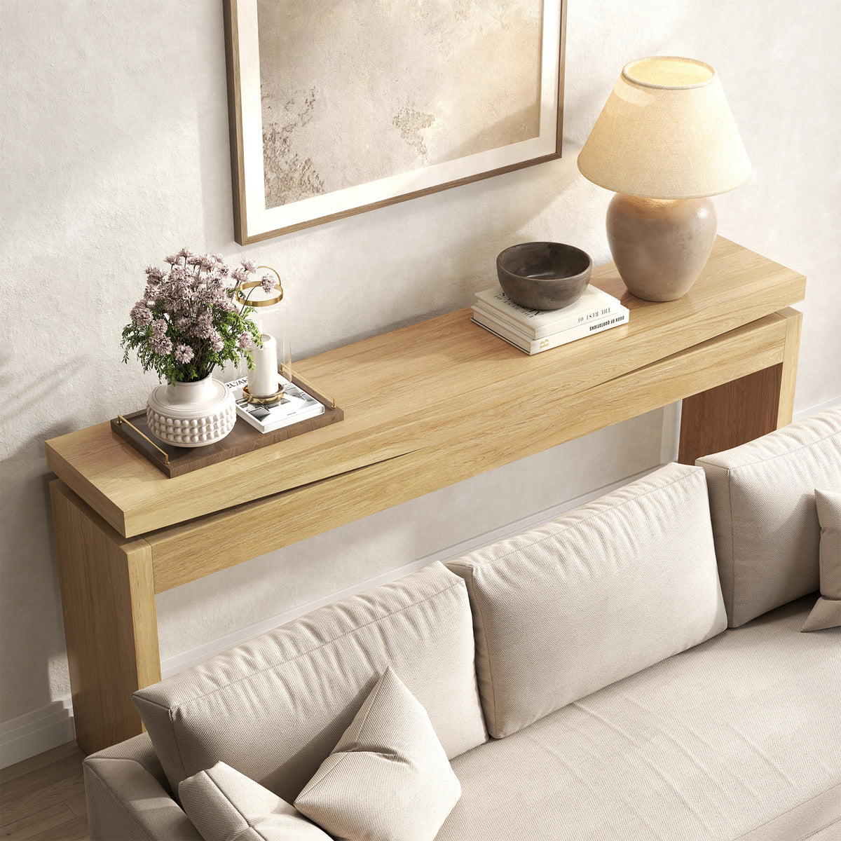 70.9-inch Long Console Table Behind Couch, Sofa Tables Narrow Long Farmhouse Wood Console Tables with Storage, Entryway Tables for Living Room, Hallway, Foyer, Light Oak