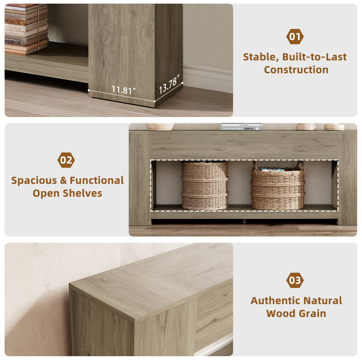 86-Inch Sofa Tables Narrow Long, 2-Tier Behind Couch Table, Grey | Modern Entryway Table with Storage Shelves, Extra Long Console Table for Living Room, Entrance, Hallway