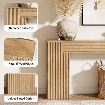 Extra Long Console Table 82 Inch, Wooden Sofa Table, Entryway Table | Wavy Textured Design | Light Oak Brown | Farmhouse Natural Wood Finish | Behind Couch | Living Room, Entrance, Hallway