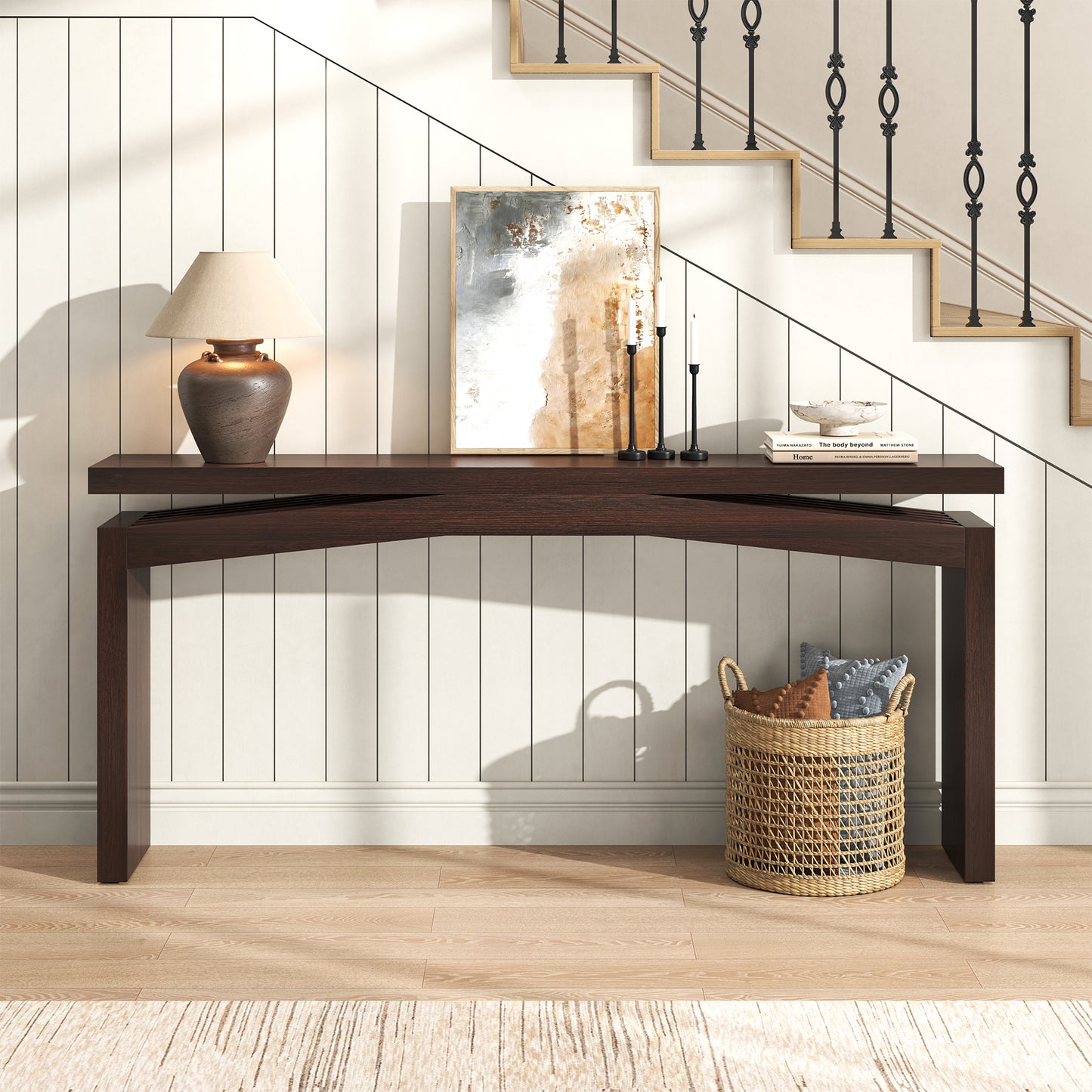 63-Inch Farmhouse Entryway Table Behind Couch Skinny, Long Wooden Entrance Table for Living Room Narrow, Rectangular Modern Console Tables for Apartment, Home, Dark Brown