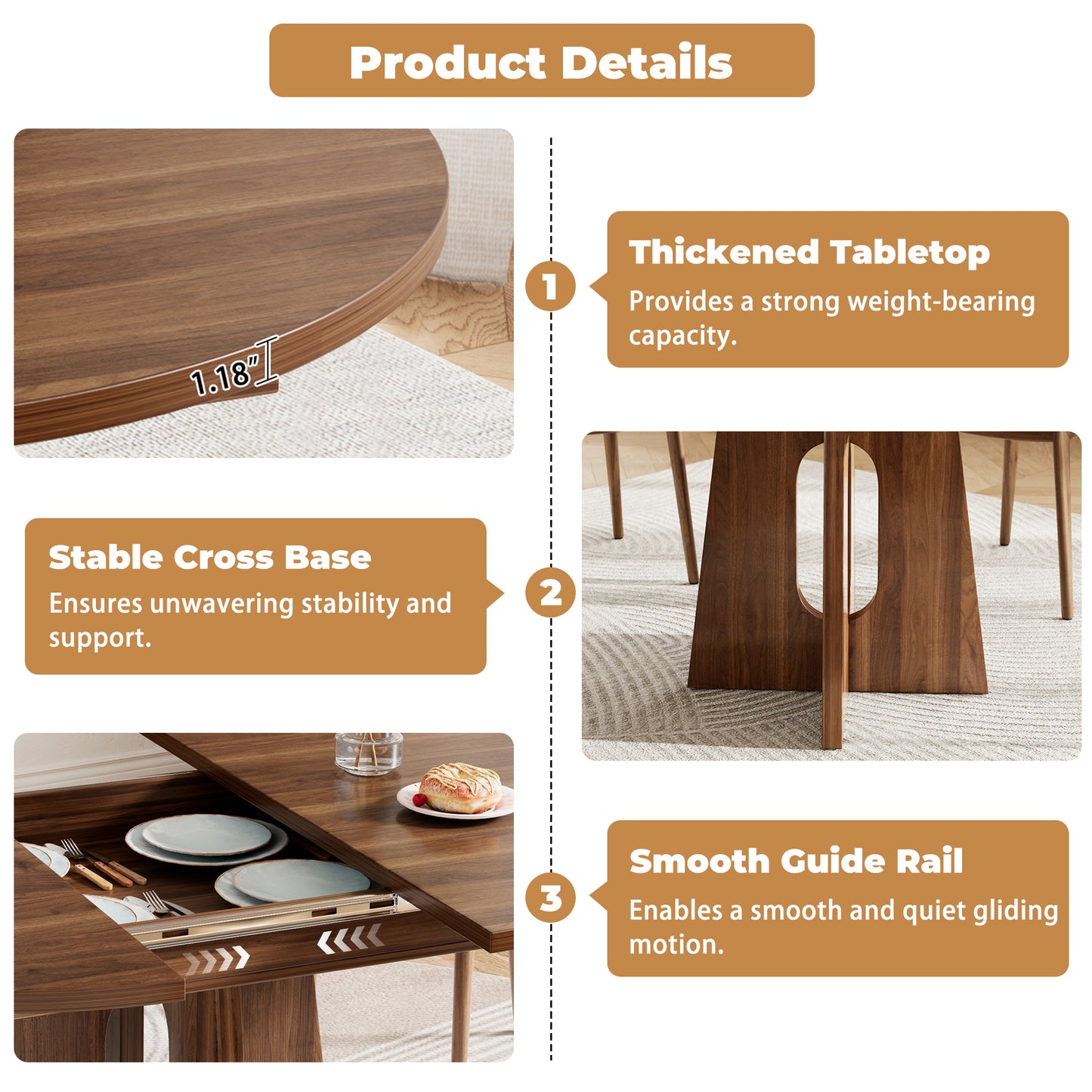 59-Inch Extendable Round Dining Table for Dining Room, 4-6 People Farmhouse Oval Wood Expandable Kitchen Dinner Table with Heavy Cross Pedestal for Living Room, Apartment, Dark Brown Walnut