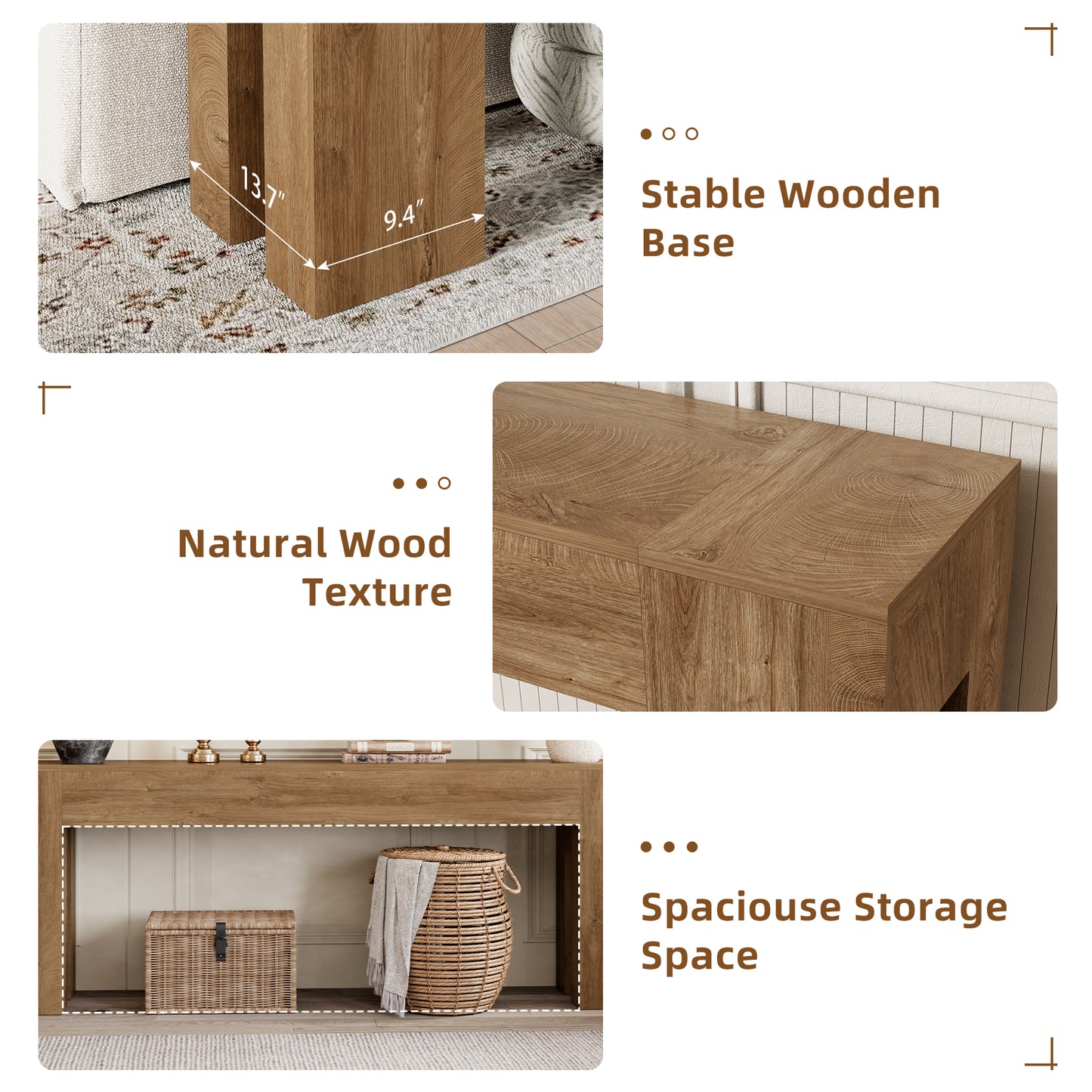 86-Inch Extra Long Console Table, Farmhouse Wood Entryway Table, Large Sofa Table Behind Couch for Hallway Entrance Living Room Accent, Natural Oak Brown