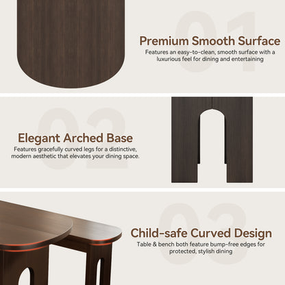 Dining Table with Stools for 4 Person, 55-inch Kitchen Wood Dinner Table Set with 2 Piece Benches Wooden Tabletop Dining Room Table for Living Room, Apartment, Retro Brown