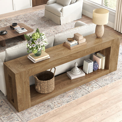 82.8-Inch Farmhouse Console Table with Storage Shelf, Natural Wood Finish - Extra Long Sofa Table Behind Couch, Entryway Table for Entrance, Hallway, Living Room