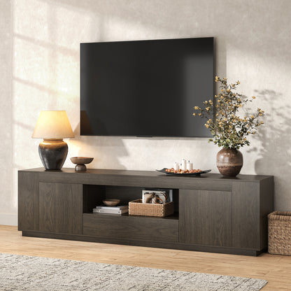 Wood TV Stands for Living Room 78-Inch, Walnut Brown Mid Century Entertainment Center with Storage, Large Television Stand for TVs Up to 85 Inch