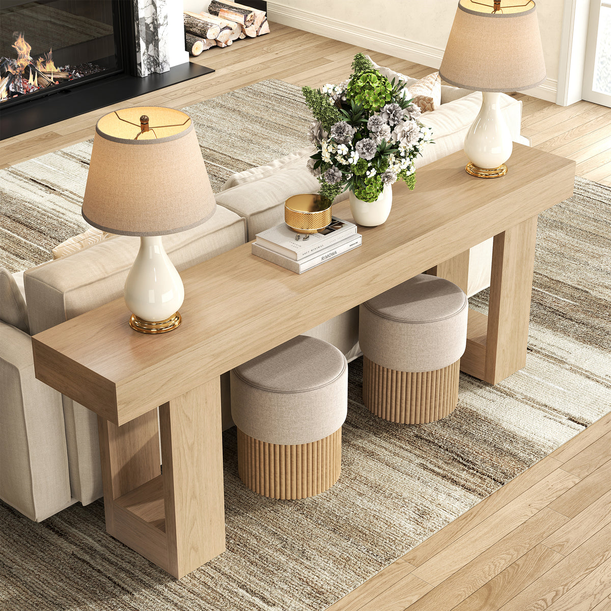 Console Table for Living Room 78.7 Inch, Light Oak Brown Farmhouse Extra Long Entryway Table, Large Couch Table Behind Sofa for Foyer Hallway, Entrance Way