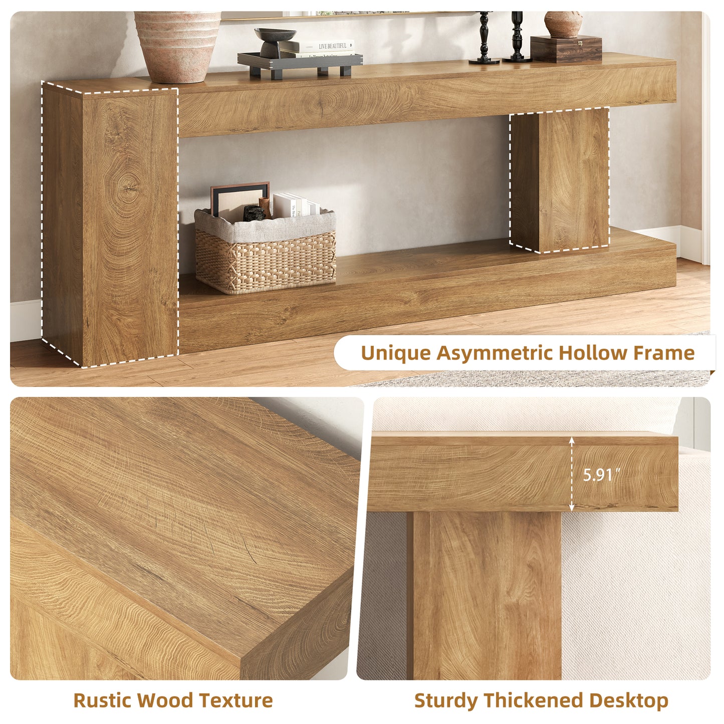 82-Inch Extra Long Console Table, Modern Farmhouse Entryway Table for Hallway Foyer, Sofa Table Behind Couch for Living Room, Natural Oak Brown
