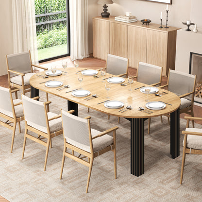 43-Inch Extendable Round Dining Table for 6-8 People, Light Oak Wooden Kitchen Table with Leaf 43"-78", Expandable Oval Dining Table with Black Legs for Dining Room, Apartment