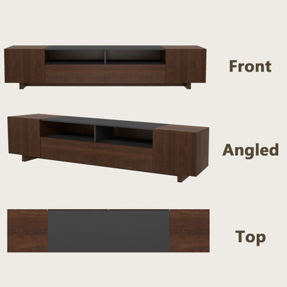78.8 Inch TV Stand with Storage Cabinets for Living Room, TVs Media Console Entertainment Center with Drawers, Wood Fluted Television Stands with Open Shelves for Bedroom, Dark Brown Walnut