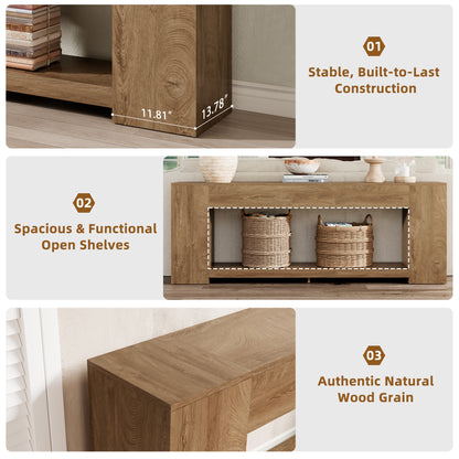 86-Inch Extra Long Console Table for Entryway, Farmhouse Sofa Table Behind Couch Wooden, 2-Tier Entry Console Tables with Storage for Entrance, Living Room, Natural Oak Brown