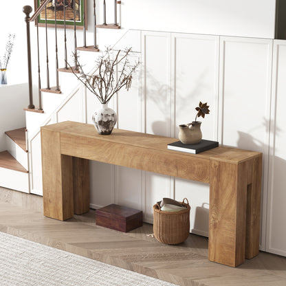 Extra Long Sofa Console Table for Entryway Living Room, 80-Inch Farmhouse Wood Behind Couch Table, Rectangular Accent Console with Wooden Double Base for Hallway Foyer Entrance, Natural Oak Brown