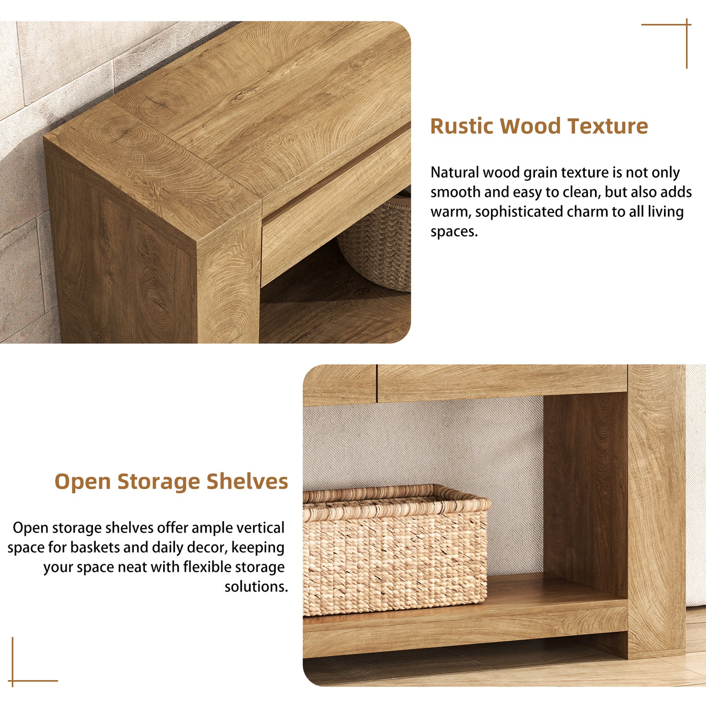 78 Inch Extra Long Console Table with Storage Drawer and Open Shelf | 3 Storage Drawers | Open Shelf | Natural Oak Brown | Farmhouse Entryway Table | Behind Sofa | Entrance, Hallway, Living Room
