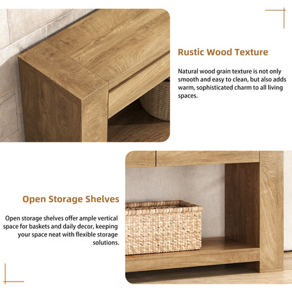 78 Inch Extra Long Console Table with Storage Drawer and Open Shelf | 3 Storage Drawers | Open Shelf | Natural Oak Brown | Farmhouse Entryway Table | Behind Sofa | Entrance, Hallway, Living Room