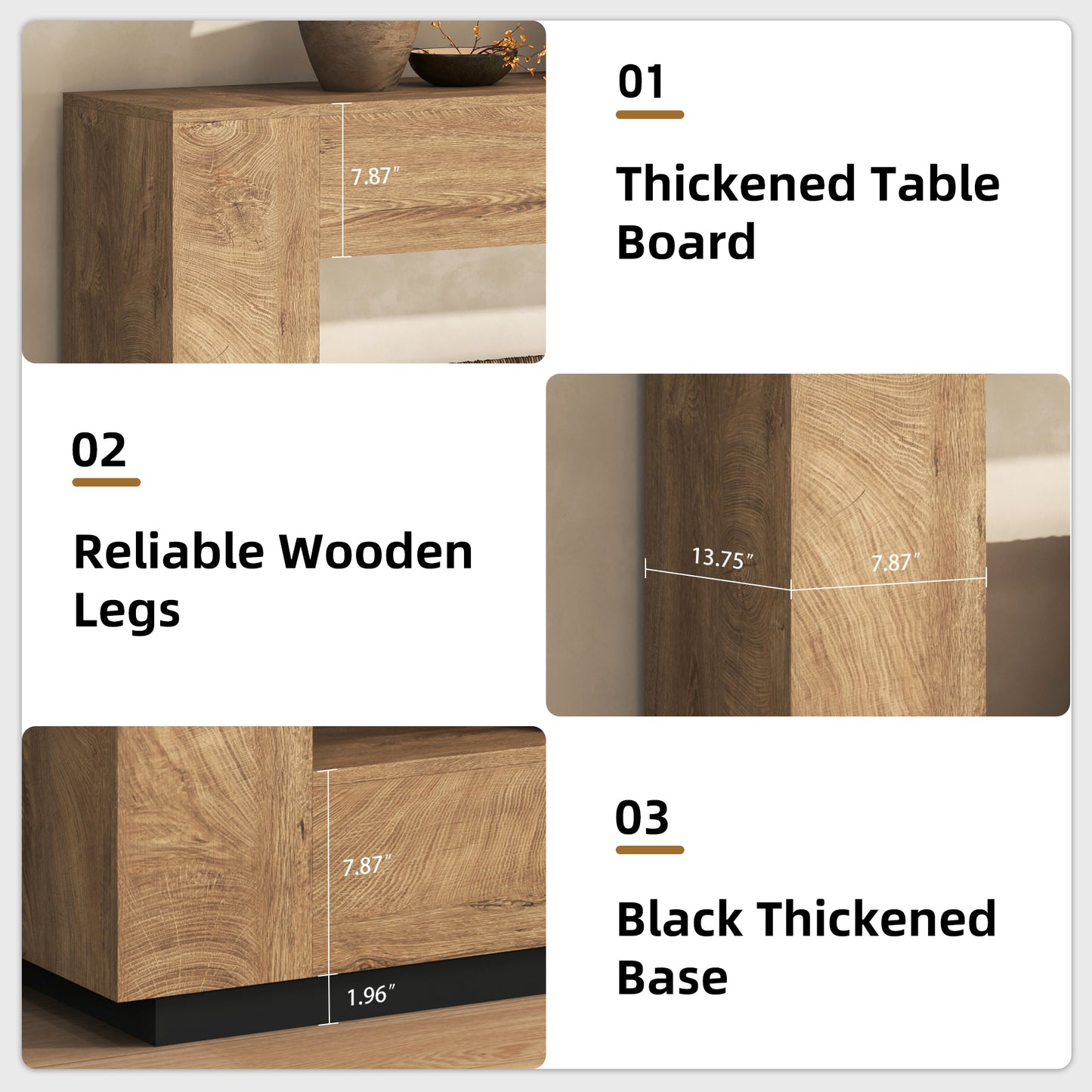 78 Inch Extra Long Console Table for Entryway, 2-Tier Wood Sofa Table Behind Couch with Storage Shelf, Farmhouse Entrance Table with Thickened Base for Living Room, Foyer, Hallway, Oak Brown