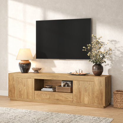 Oak TV Stands for Living Room 78.7-Inch, Wooden Entertainment Center with 2 Cabinets & Drawer, Farmhouse TV Console with Storage for TVs Up to 80", Natural Oak Brown