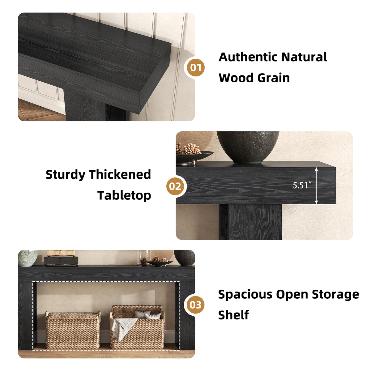 78.7-Inch Console Tables for Entryway, Black Sofa Table Modern Extra Long Behind Couch Table, Mid Century Entrance Table for Entry Way, Apartment, Hallway
