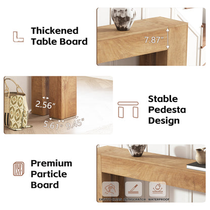 Extra Long Sofa Console Table for Entryway Living Room, 80-Inch Farmhouse Wood Behind Couch Table, Rectangular Accent Console with Wooden Double Base for Hallway Foyer Entrance, Natural Oak Brown