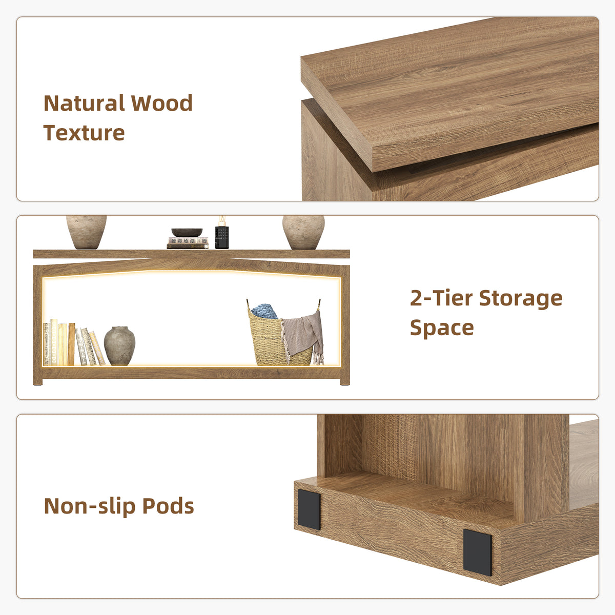 70 Inch Long Console Table for Entryway, Natural Oak Brown Farmhouse Console Table, Wood Sofa Table Behind Couch, 2 Tier Entrance Table with Storage Shelf for Hallway Living Room