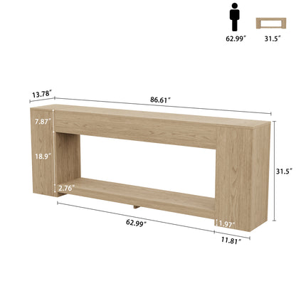 Console Table for Entry Way with Storage 86 Inch, Extra Long Sofa Table Behind Couch for Living Room, Wooden Entryway Entrance Table with 2-Tier Shelves, Light Oak