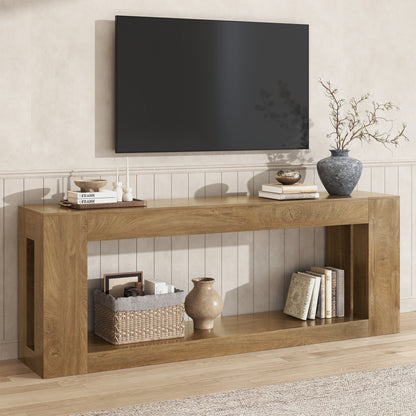 82.8-Inch Farmhouse Console Table with Storage Shelf, Natural Wood Finish - Extra Long Sofa Table Behind Couch, Entryway Table for Entrance, Hallway, Living Room