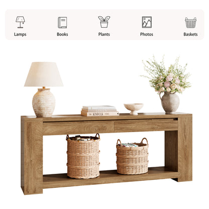 Extra Long Console Table 78 Inch, Sofa Table with Drawers and Shelf | 2 Storage Drawers | Open Shelf | Oak Brown | Farmhouse Sofa Table | Modern Entryway Table | Living Room, Entryway, Hallway