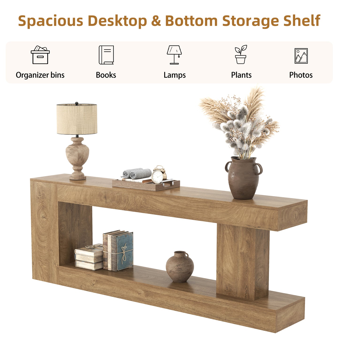 82-Inch Extra Long Console Table, Modern Farmhouse Entryway Table for Hallway Foyer, Sofa Table Behind Couch for Living Room, Natural Oak Brown