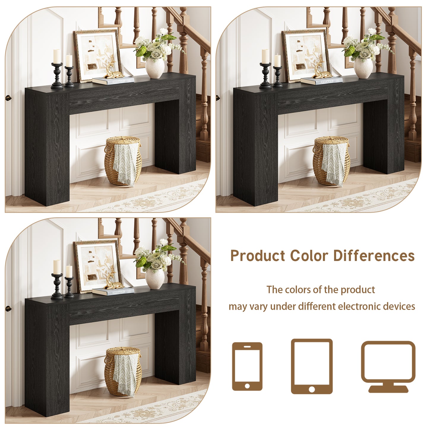53 Inch Black Farmhouse Console Table for Entryway Hallway | Small Entryway Table, Wood Black Finish, Behind Sofa Couch, Easy Assembly, Display Decor, 12"D x 53.25"W x 31.5"H