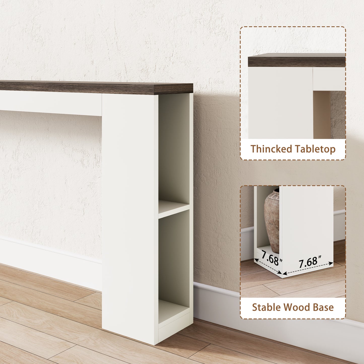 94.5" Narrow Console Table with USB Charging & Side Shelves, White | Extra Long Narrow Console, 94.5"L, Behind Sofa Table with Outlet & Storage Shelf, Skinny for Entryway Hallway