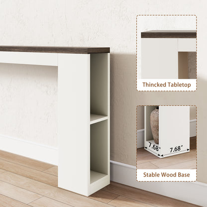 94.5" Narrow Console Table with USB Charging & Side Shelves, White | Extra Long Narrow Console, 94.5"L, Behind Sofa Table with Outlet & Storage Shelf, Skinny for Entryway Hallway
