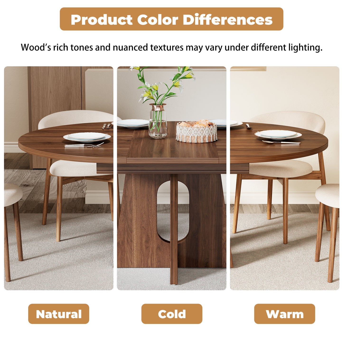 59-Inch Extendable Round Dining Table for Dining Room, 4-6 People Farmhouse Oval Wood Expandable Kitchen Dinner Table with Heavy Cross Pedestal for Living Room, Apartment, Dark Brown Walnut