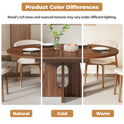 59-Inch Extendable Round Dining Table for Dining Room, 4-6 People Farmhouse Oval Wood Expandable Kitchen Dinner Table with Heavy Cross Pedestal for Living Room, Apartment, Dark Brown Walnut