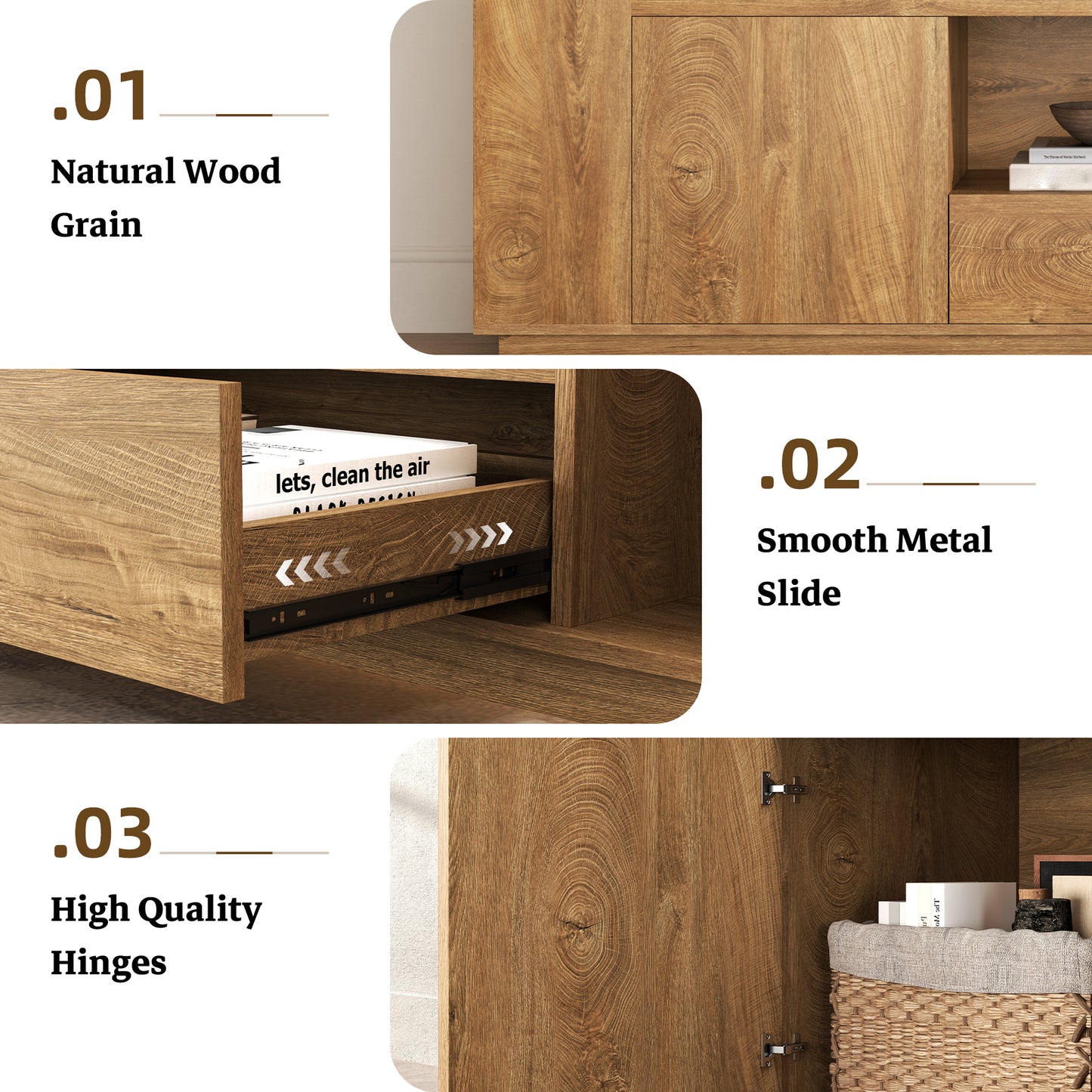 Oak TV Stands for Living Room 78.7-Inch, Wooden Entertainment Center with 2 Cabinets & Drawer, Farmhouse TV Console with Storage for TVs Up to 80", Natural Oak Brown