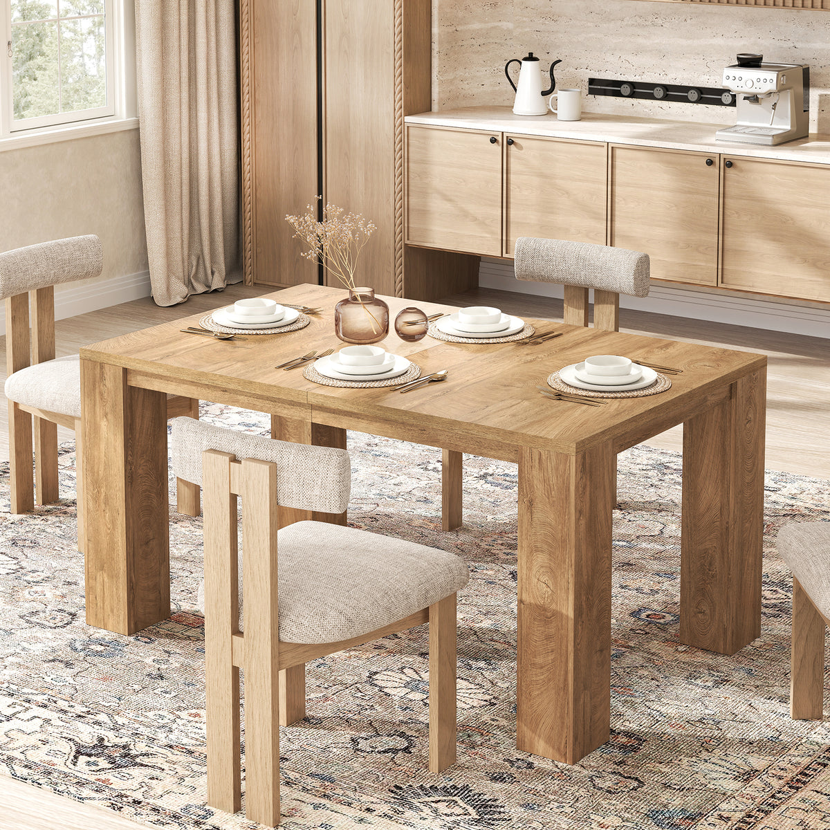Extendable Dining Tables for 4-10, Modern Farmhouse Kitchen Table 55"-87" Expandable Rectangular Dining Table with 2 Leaves, Transformer Dinner Tables for Living Room, Natural Oak Brown