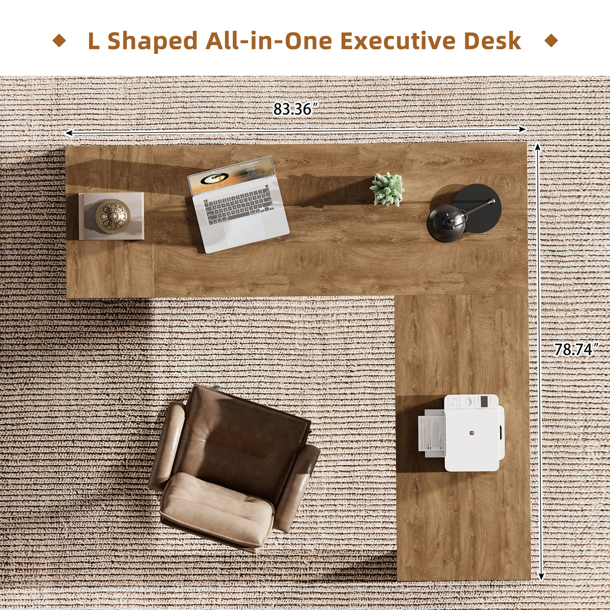 83" Farmhouse L Shaped Office Desk with Cabinet & Drawer, Oak Brown Wood Executive Computer Desk with Spacious Storage, Large Corner Workstation Ideal for Home Office