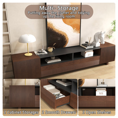 78.8 Inch TV Stand with Storage Cabinets for Living Room, TVs Media Console Entertainment Center with Drawers, Wood Fluted Television Stands with Open Shelves for Bedroom, Dark Brown Walnut