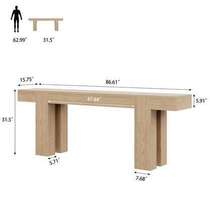 86.6 Inch Extra Console Table Light Oak | Wood Entryway Table | Farmhouse Style | Living Room, Entryway, Hallway