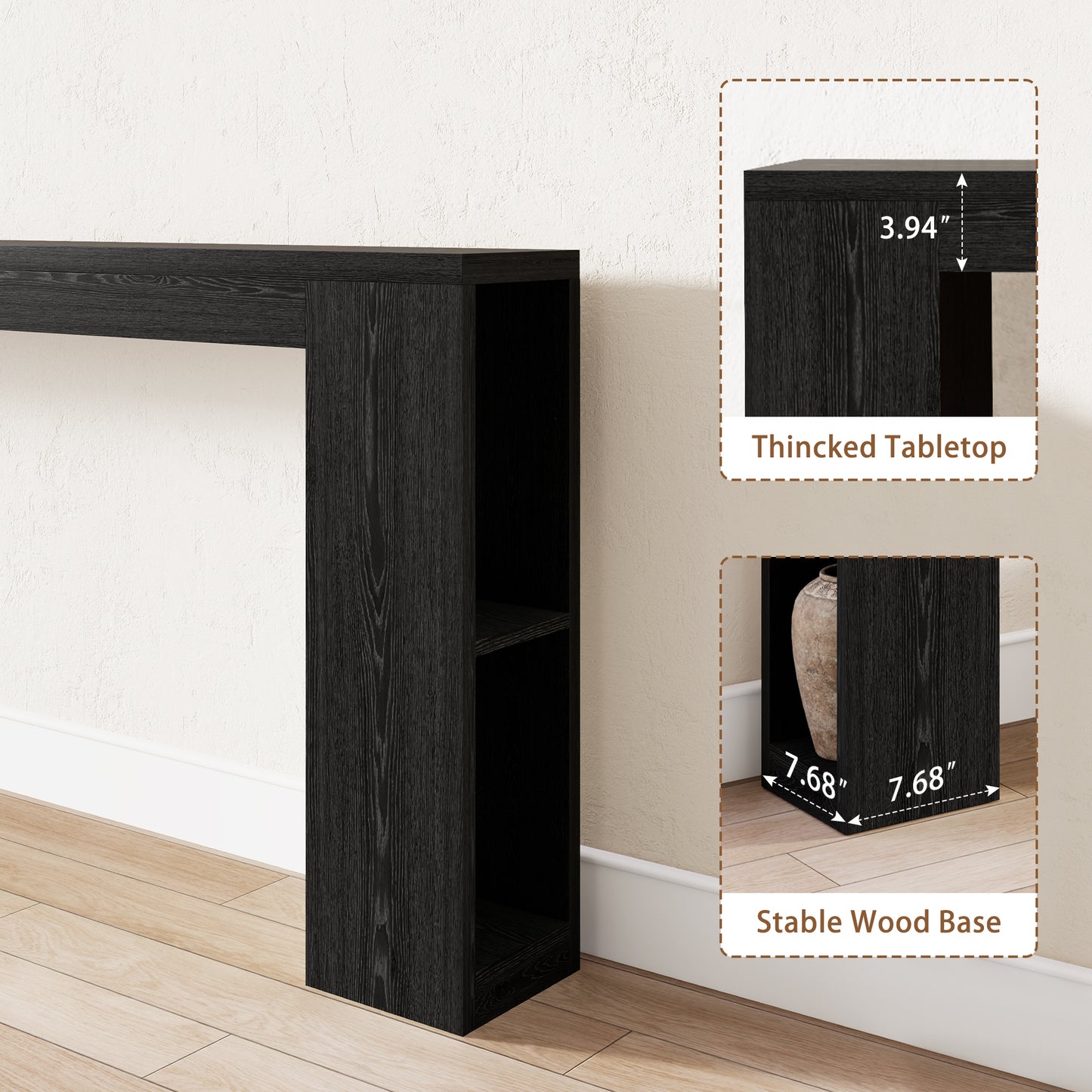 94.5" Narrow Console Table with USB Charging & Storage, Black | 94.5"Extra Long Slim, Behind Sofa Couch Table with Outlet, Black Wood Finish, for Entryway,Hallway, Easy Assembly