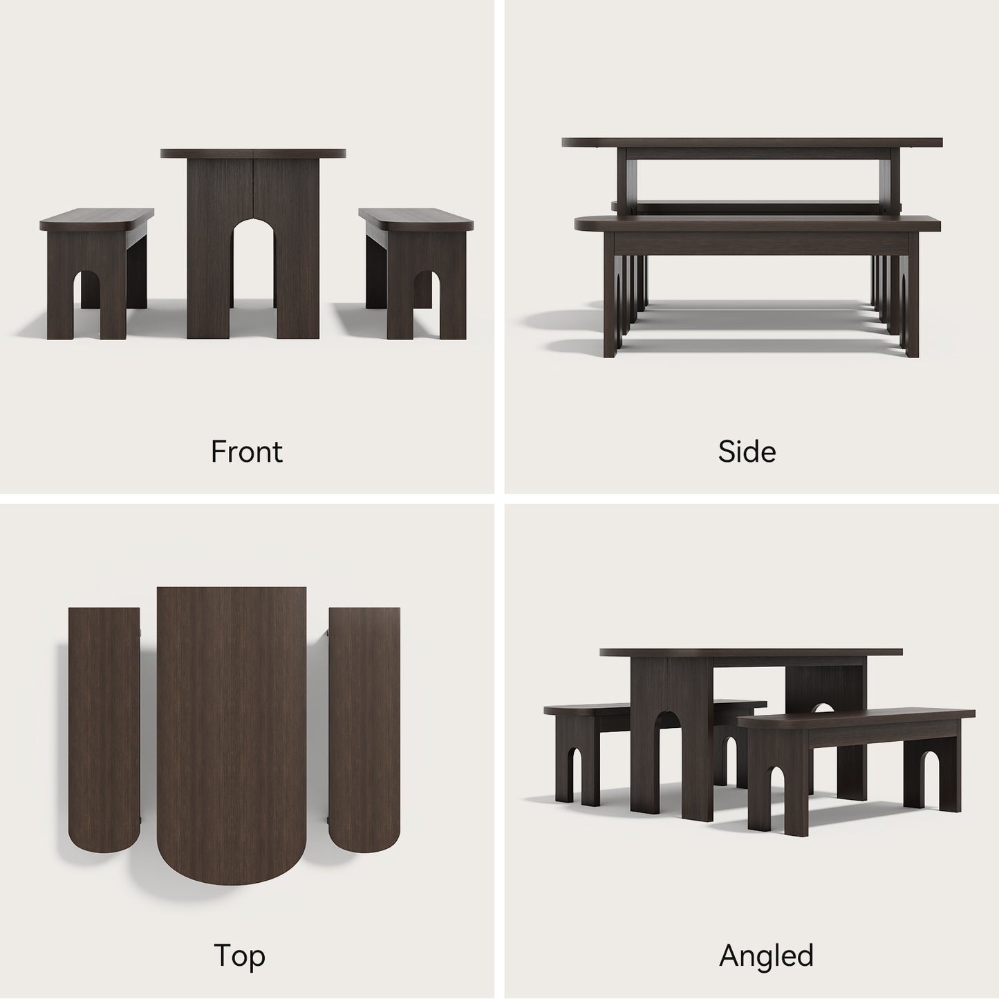 Dining Table with Stools for 4 Person, 55-inch Kitchen Wood Dinner Table Set with 2 Piece Benches Wooden Tabletop Dining Room Table for Living Room, Apartment, Retro Brown