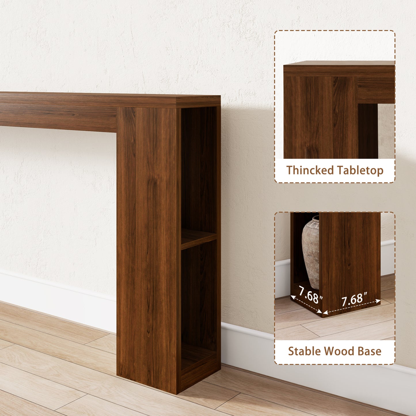94.5" Narrow Console Table with USB Charging & Side Shelves, Walnut | Extra Long Thin Table for Behind Sofa Couch,Entryway, Hallway,94.5"W x 12"D x 31.5"H, Walnut Wood, USB Ports Charging