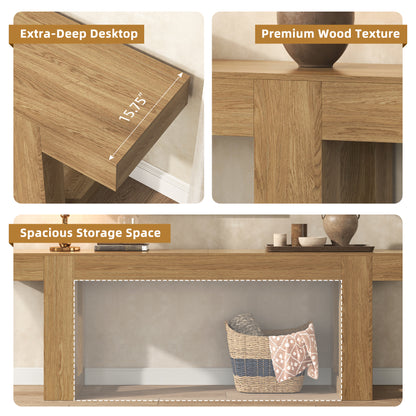 78.7 Inch Long Console Table for Entryway, Natural Oak Brown Farmhouse Sofa Table Behind Couch, Large Wood Entrance Table for Hallway, Living Room, Foyer