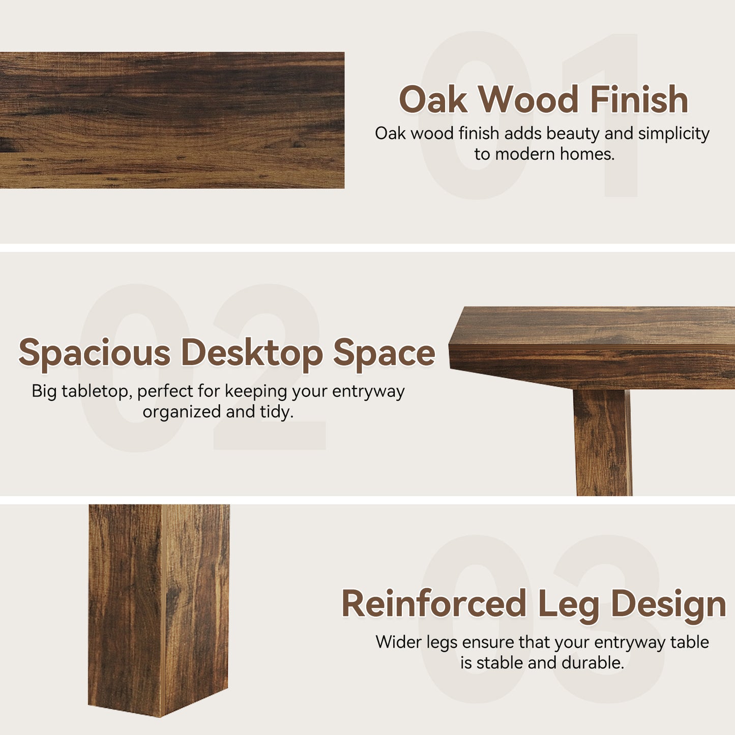 63-Inch Wood Console Table for Entryway Living Room, Long Rectangular Sofa Tables with Farmhouse Wooden Simple Base for Home Hallway Couch Foyer Entrance, Rustic Brown, Easy Assembly