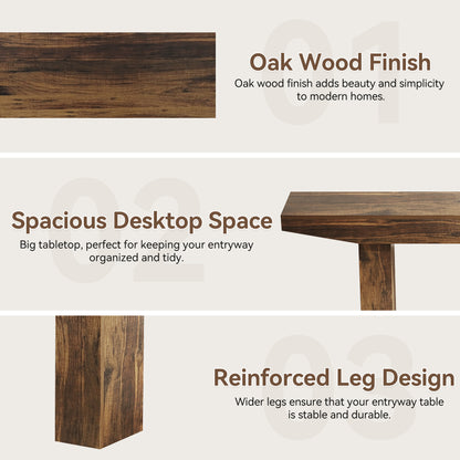 63-Inch Wood Console Table for Entryway Living Room, Long Rectangular Sofa Tables with Farmhouse Wooden Simple Base for Home Hallway Couch Foyer Entrance, Rustic Brown, Easy Assembly
