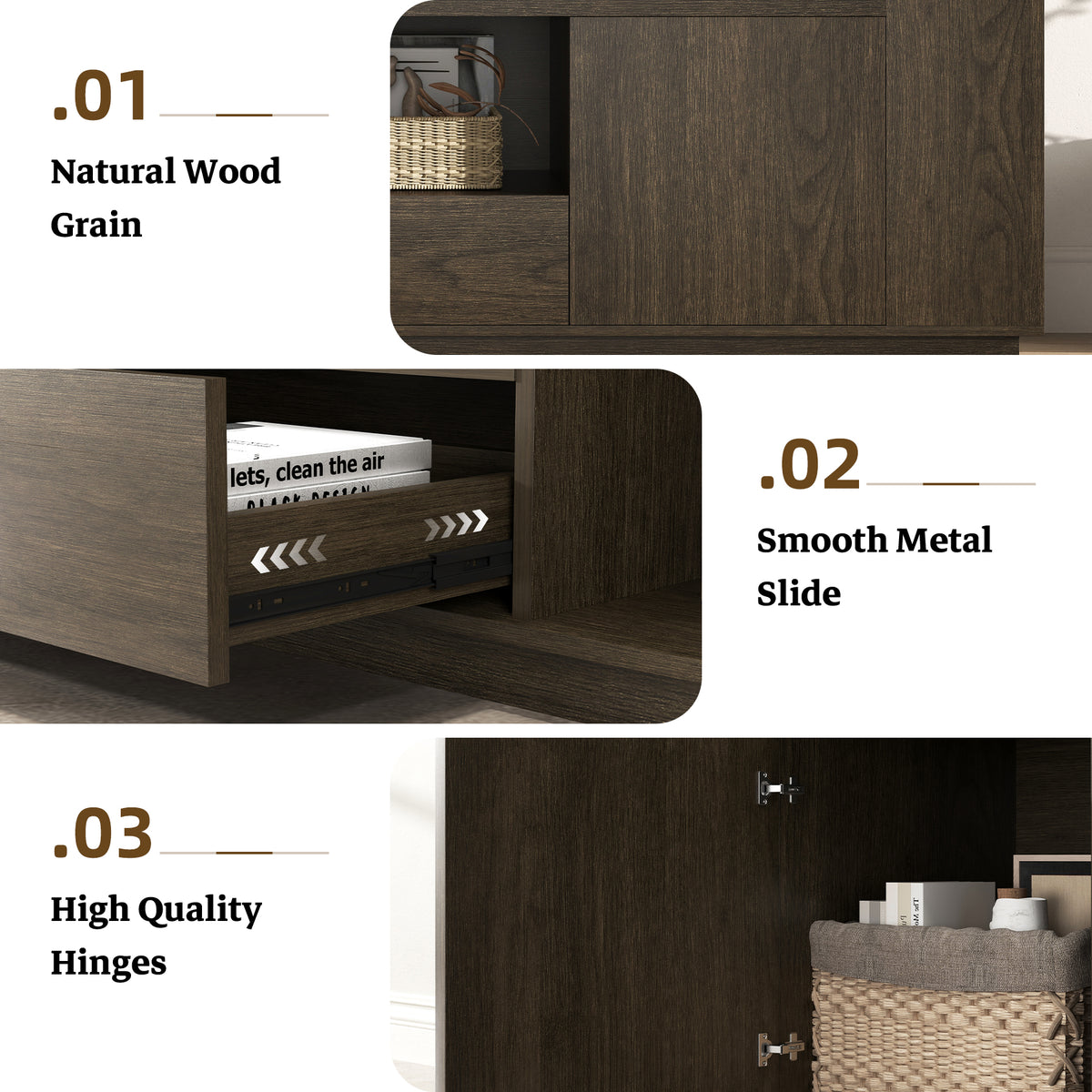 Wood TV Stands for Living Room 78-Inch, Walnut Brown Mid Century Entertainment Center with Storage, Large Television Stand for TVs Up to 85 Inch