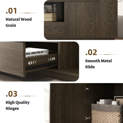 Wood TV Stands for Living Room 78-Inch, Walnut Brown Mid Century Entertainment Center with Storage, Large Television Stand for TVs Up to 85 Inch