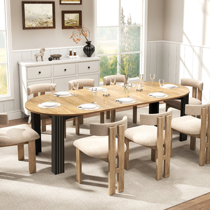 43-Inch Extendable Round Dining Table for 6-8 People, Light Oak Wooden Kitchen Table with Leaf 43"-78", Expandable Oval Dining Table with Black Legs for Dining Room, Apartment