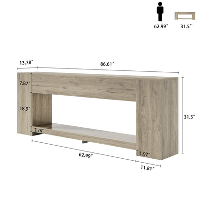 86-Inch Sofa Tables Narrow Long, 2-Tier Behind Couch Table, Grey | Modern Entryway Table with Storage Shelves, Extra Long Console Table for Living Room, Entrance, Hallway
