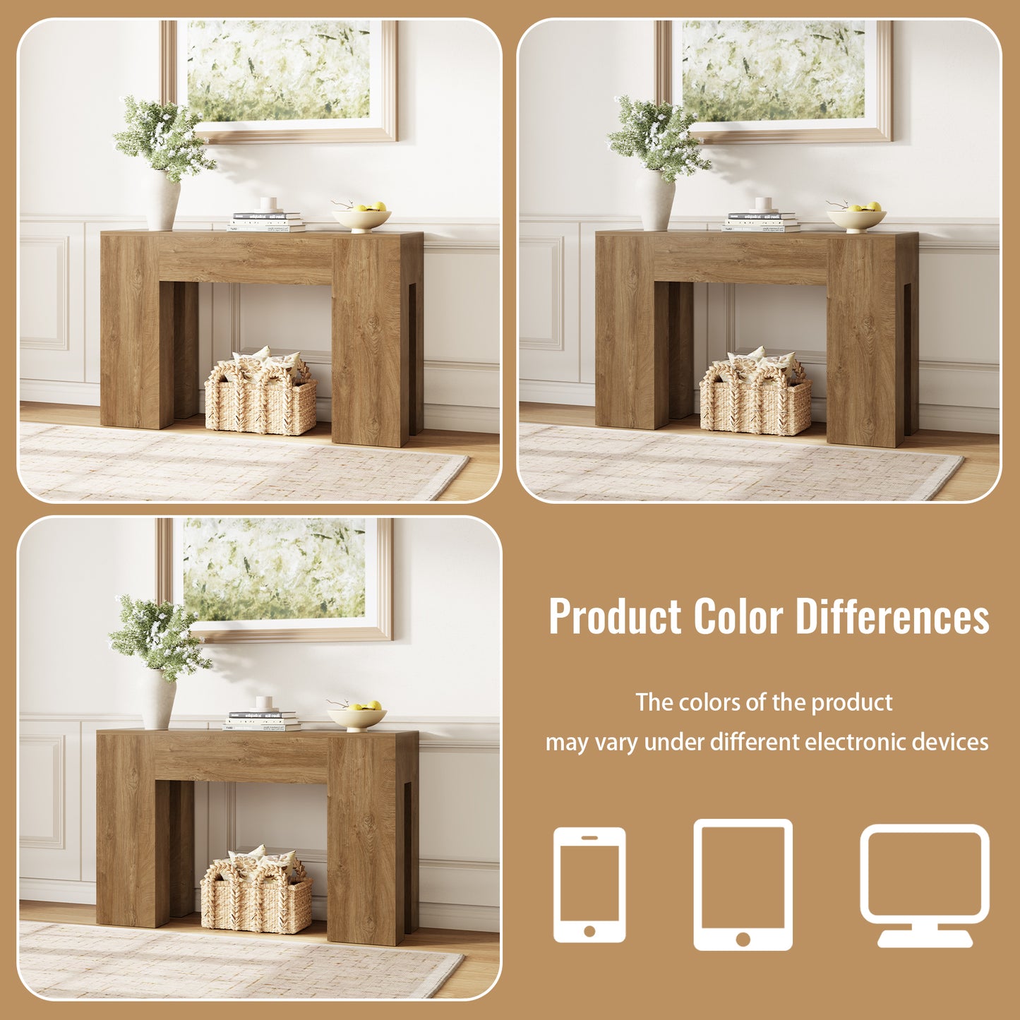 Epecoya 47-Inch Long Sofa Console Table for Entryway Living Room, Farmhouse Wood Behind Couch Table, Rectangular Accent Console with Wooden Double Base for Hallway Foyer Entrance, Natural Oak Brown