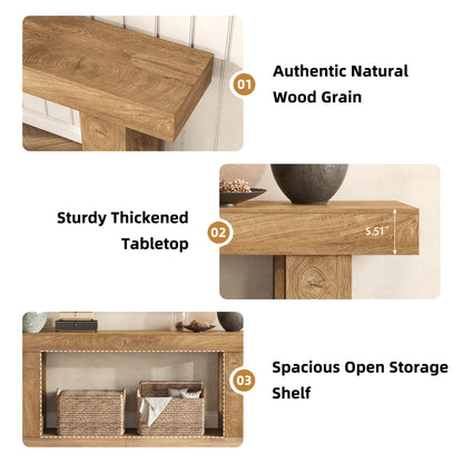 Extra Long Console Tables for Entryway 78.7-Inch, Natural Oak Brown Farmhouse Sofa Tables Narrow Long, Rectangular Wooden Entryway Tables for Living Room, Entrance, Hallway