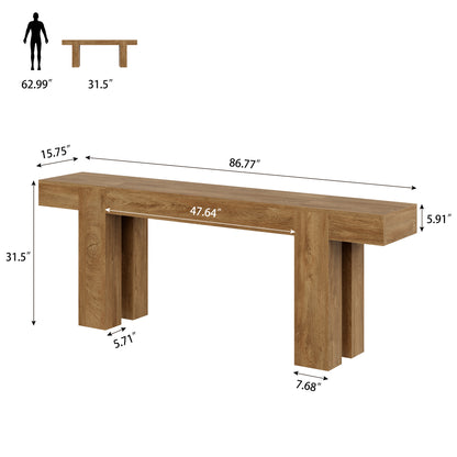 86.77-Inch Extra Long Console Table, Wood Entryway Table, Large Farmhouse Sofa Table Behind Couch for Living Room Hallway, Walnut Style