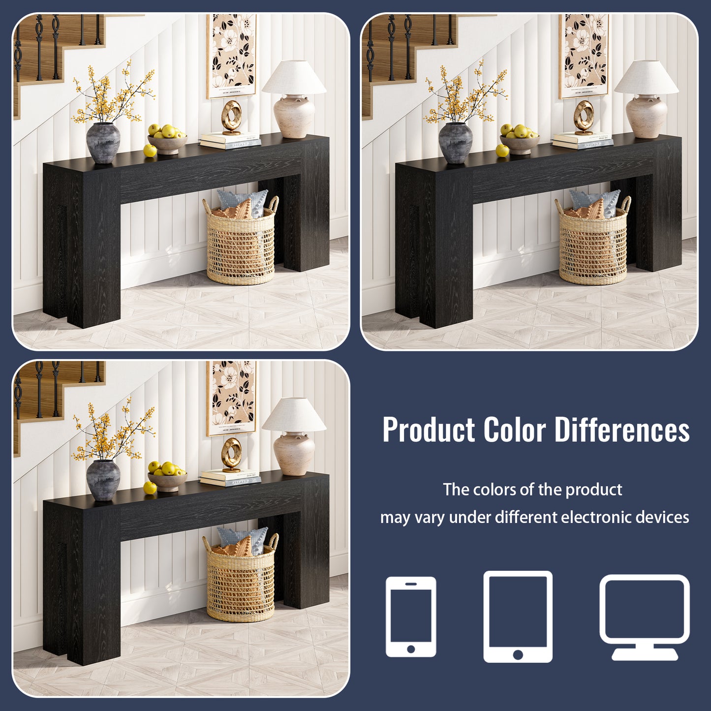 Epecoya Extra Long Sofa Console Table for Entryway Living Room, 79-Inch Farmhouse Wood Behind Couch Table, Rectangular Accent Console with Wooden Double Base for Hallway Foyer Entrance, Black